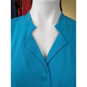 Dana Buchman Turquoise Blue Short Sleeve Button Up Shirt Top Womens XL